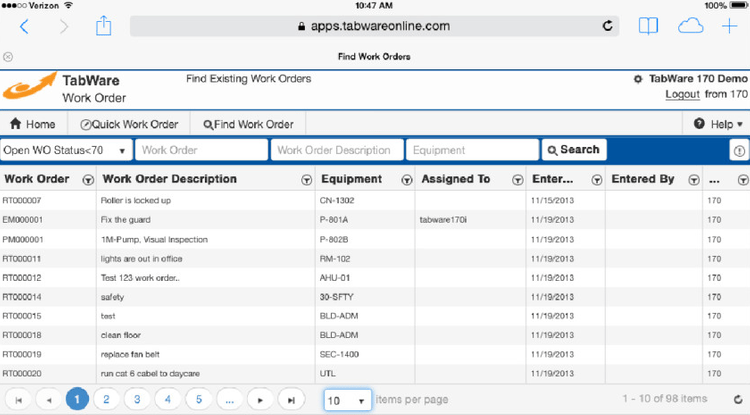 AssetPoint TabWare CMMS Software Work Order